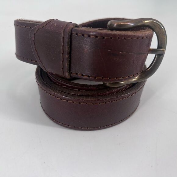 Vintage Women's Real Leather Stitch Point Adjustable Buckle Belt Brown One Size - Picture 10 of 10
